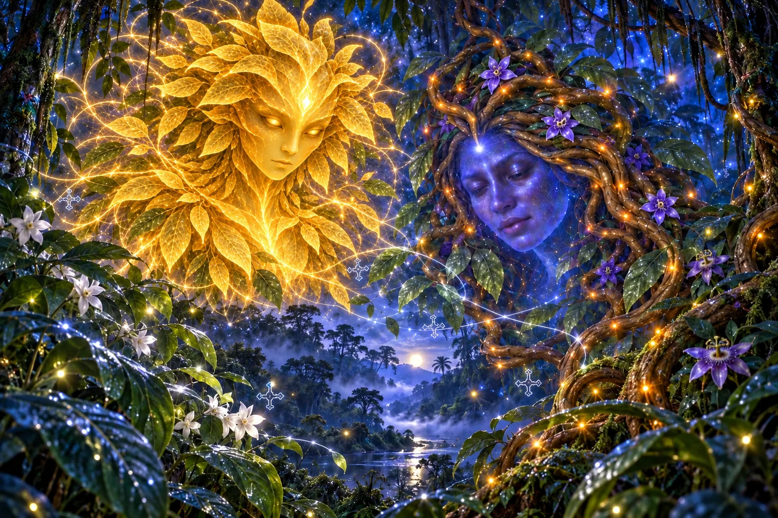 Golden Piñón Blanco plant spirit illustration